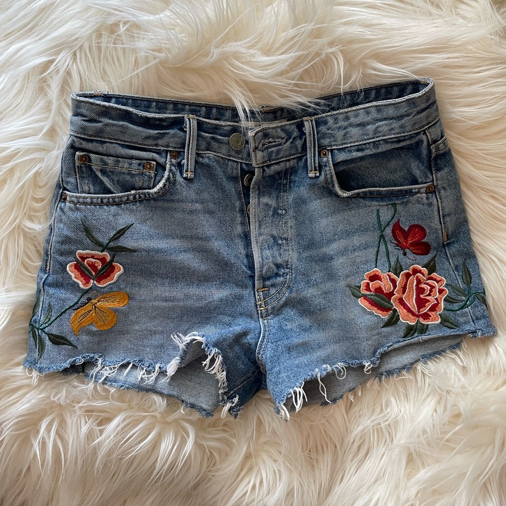 Grlfrnd embroidered denim shorts